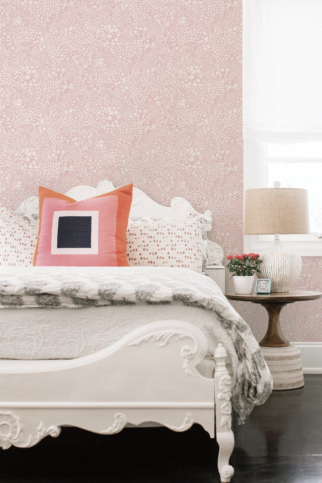 Siv Pink Botanical Wallpaper with Scandinavian White Floral Pattern - A-Street Prints 2932-65134SAM