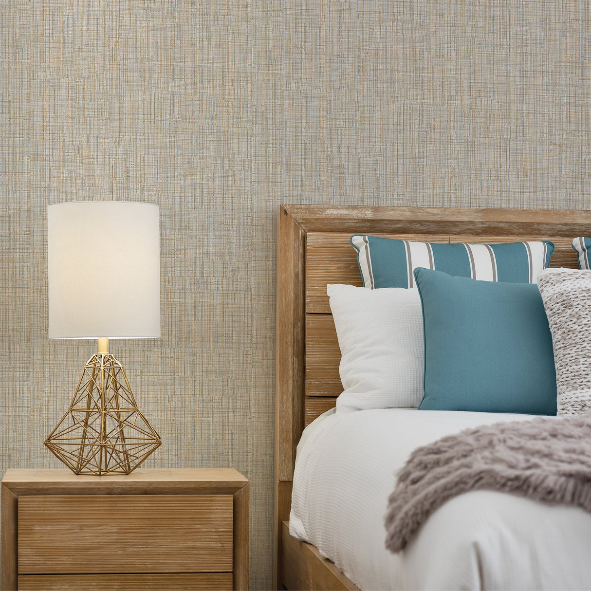 Tartan Wheat Distressed Texture Wallpaper with Traditional Abstract Fabric-Backed Vinyl - Brewster 2945-2753