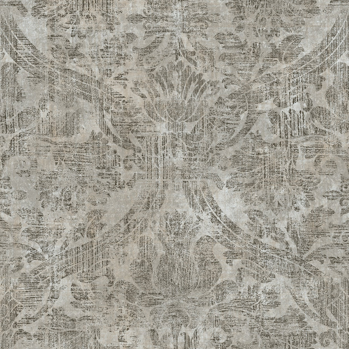 Abigail Grey Damask Wallpaper with Textured Distressed Motif - Warner 2945-2755SAM