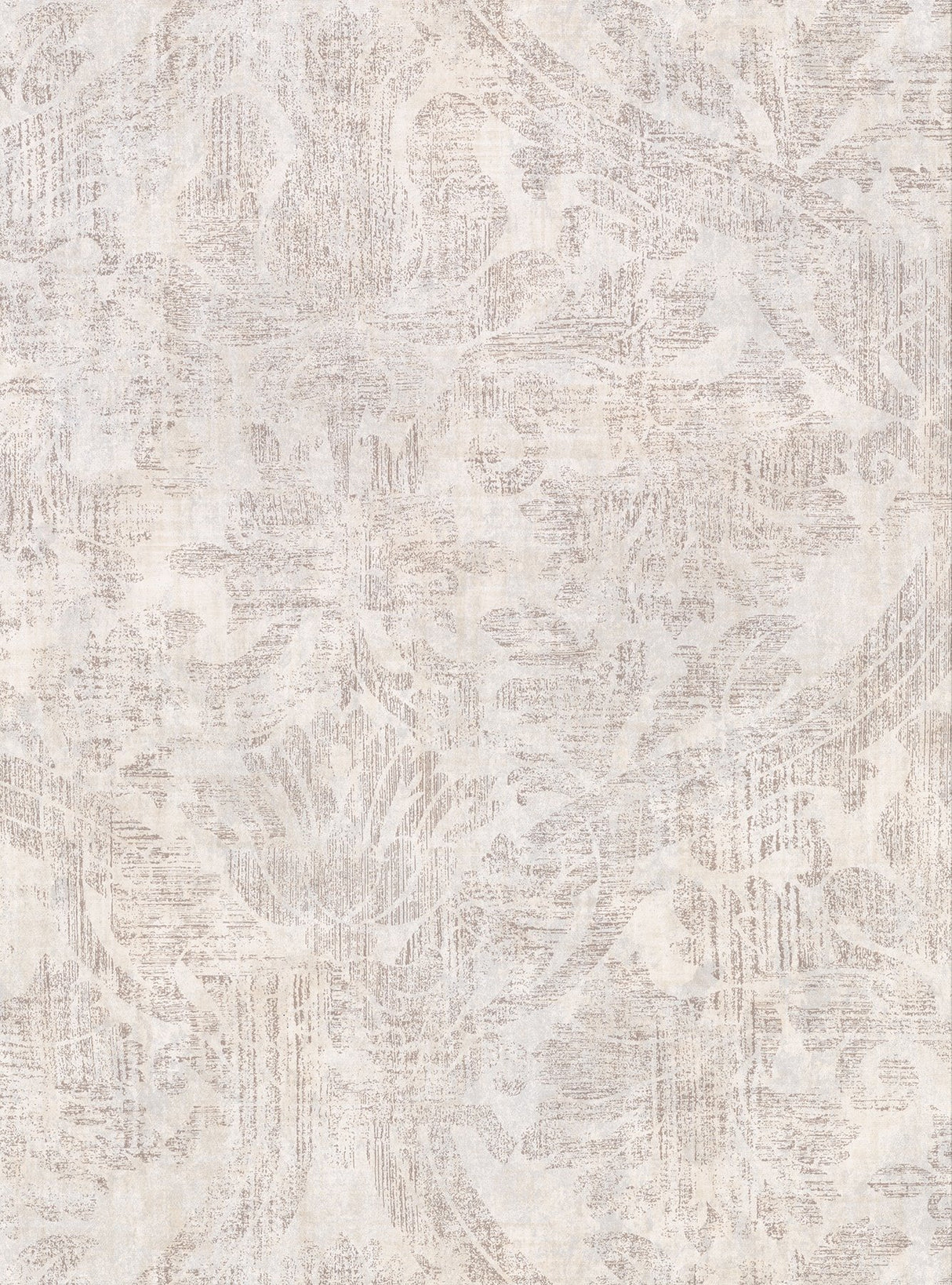 Abigail Cream Damask Wallpaper with Textured Distressed Pattern - Warner 2945-2756