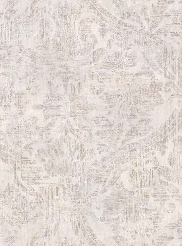 Abigail Cream Damask Wallpaper with Textured Distressed Pattern - Warner 2945-2756