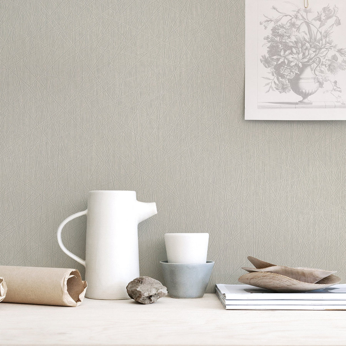Allover Stix Silver Geometric Wallpaper with Abstract Feature Wall Style - Warner 2945-4004