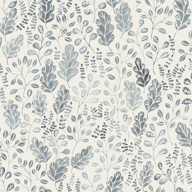 Isha Blue Leaf Wallpaper with Scandinavian Botanical Leaves Motif - A-Street Prints 2948-27013
