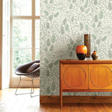 Isha Green Leaf Wallpaper with Scandinavian Botanical Leaf Pattern - A?Street Prints 2948-27014