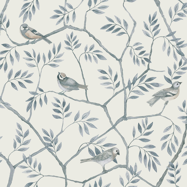 Crossbill Light Blue Branches Wallpaper with Birds Motif - A-Street Prints 2948-27016