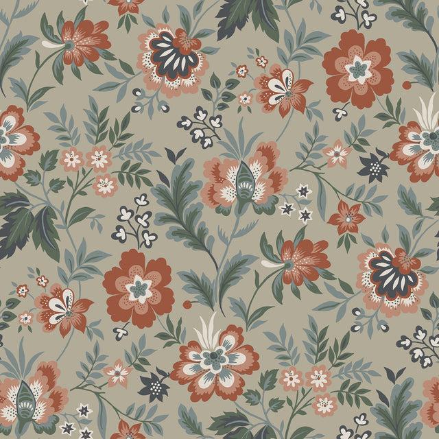 Athena Beige Floral Wallpaper with Scandinavian Botanical Flowers - Brewster 2948-28001