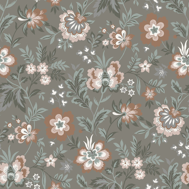 Athena Grey Floral Wallpaper with Scandinavian Botanical Flower Motif - A-Street Prints 2948-28002