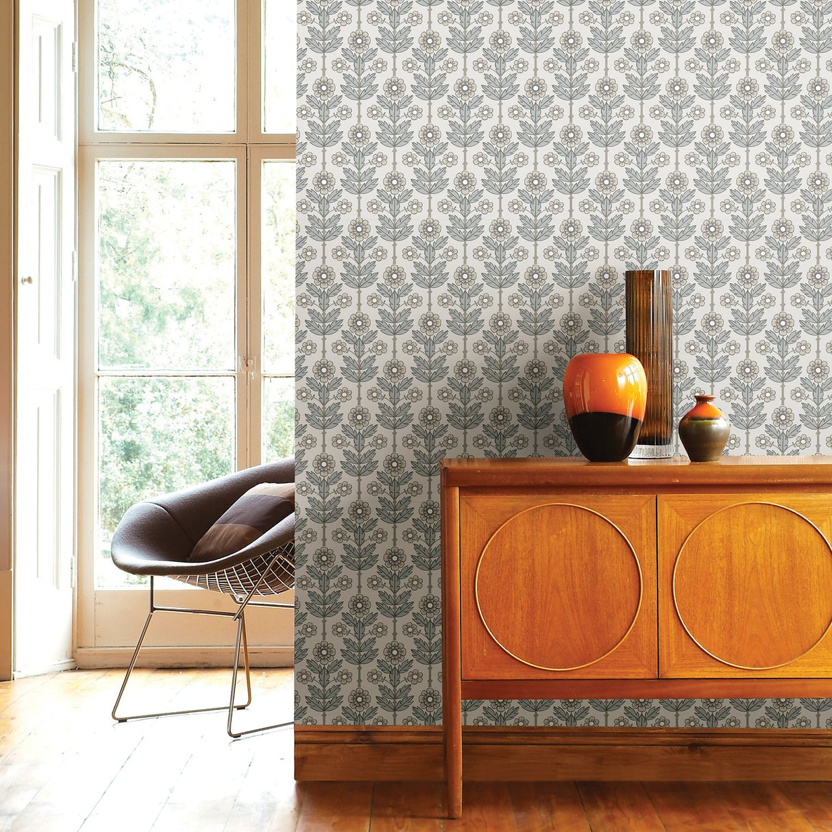 Aya White Floral Wallpaper with Scandinavian Botanical Flower Pattern - A?Street Prints 2948-28005