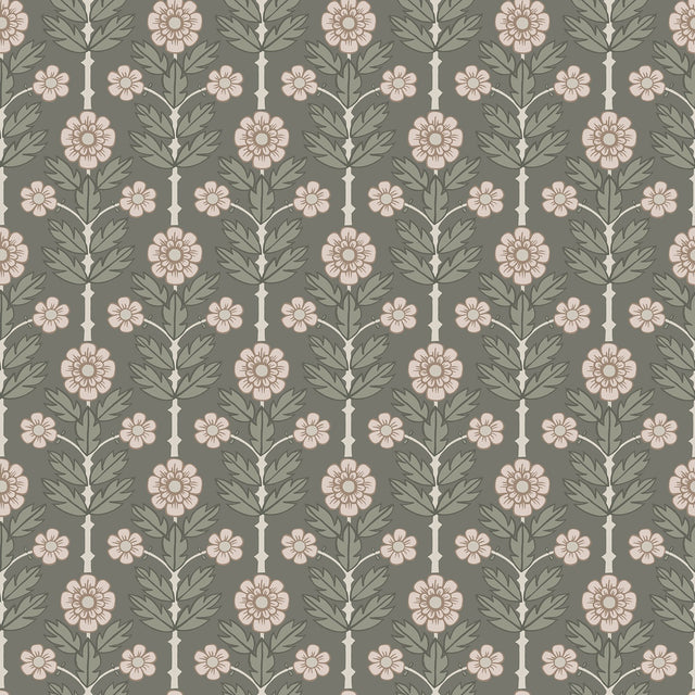 Aya Grey Floral Wallpaper with Scandinavian Botanical Flowers - A-Street Prints 2948-28008