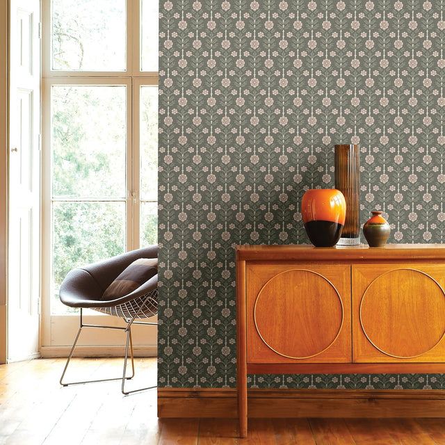 Aya Grey Floral Wallpaper with Scandinavian Botanical Flowers - A-Street Prints 2948-28008