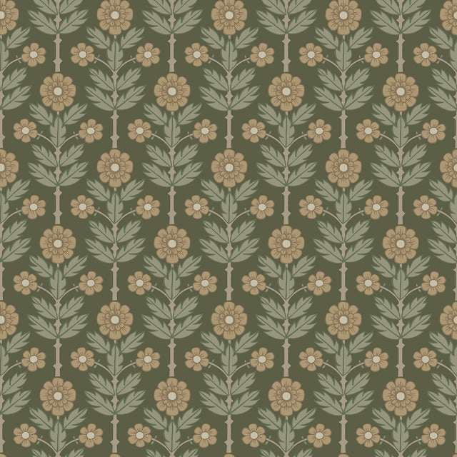 Aya Green Floral Wallpaper with Scandinavian Botanical Flowers - A?Street Prints 2948-28009