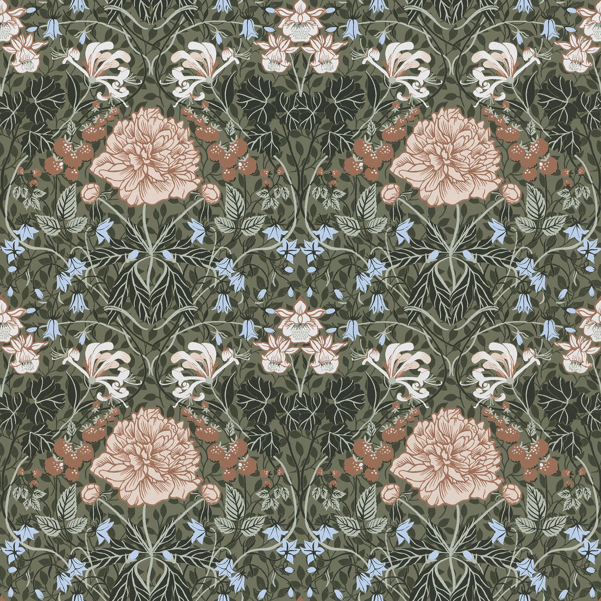 Celestine Green Floral Wallpaper with Scandinavian Botanical Flower Pattern - A-Street Prints 2948-28019
