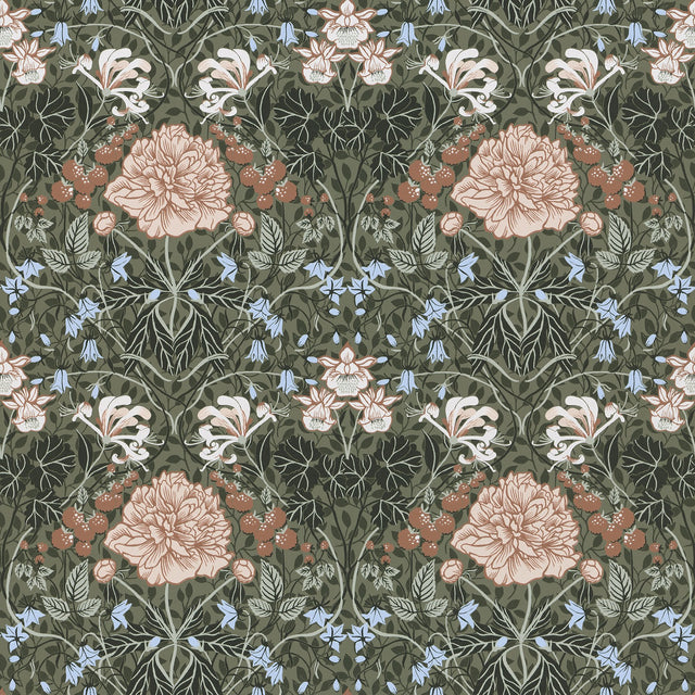 Celestine Green Floral Wallpaper with Scandinavian Botanical Flower Pattern - A-Street Prints 2948-28019