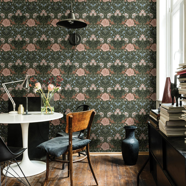 Celestine Green Floral Wallpaper with Scandinavian Botanical Flower Pattern - A-Street Prints 2948-28019