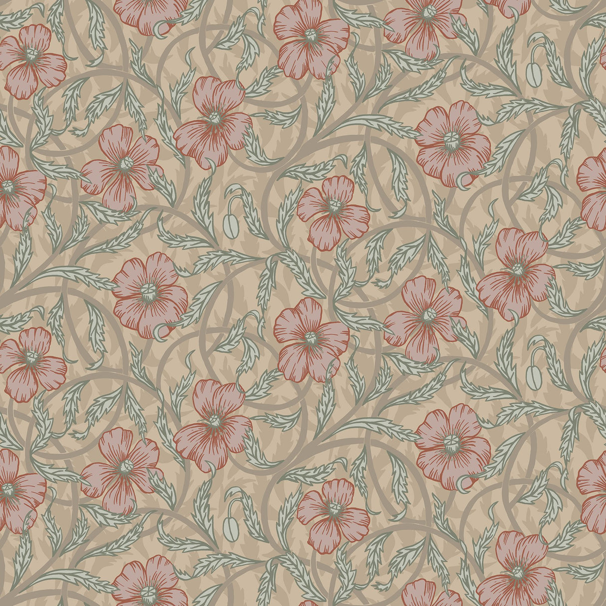 Imogen Light Brown Floral Wallpaper with Scandinavian Botanical Flower Motif - A-Street Prints 2948-28026