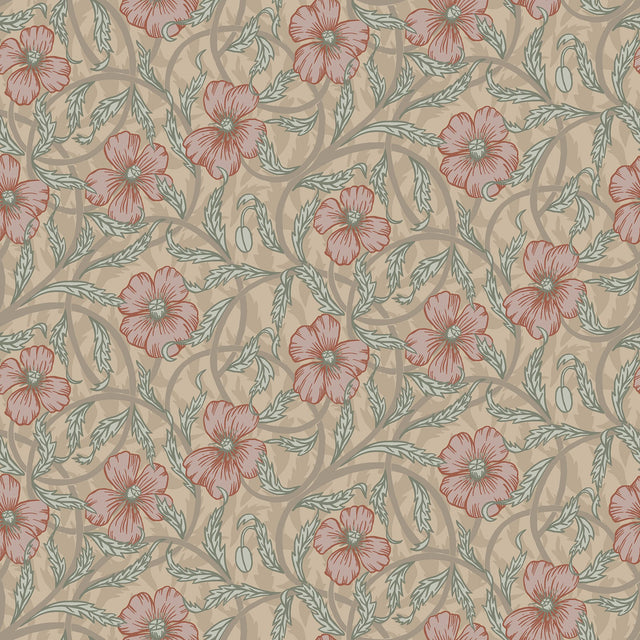 Imogen Light Brown Floral Wallpaper with Scandinavian Botanical Flower Motif - A-Street Prints 2948-28026