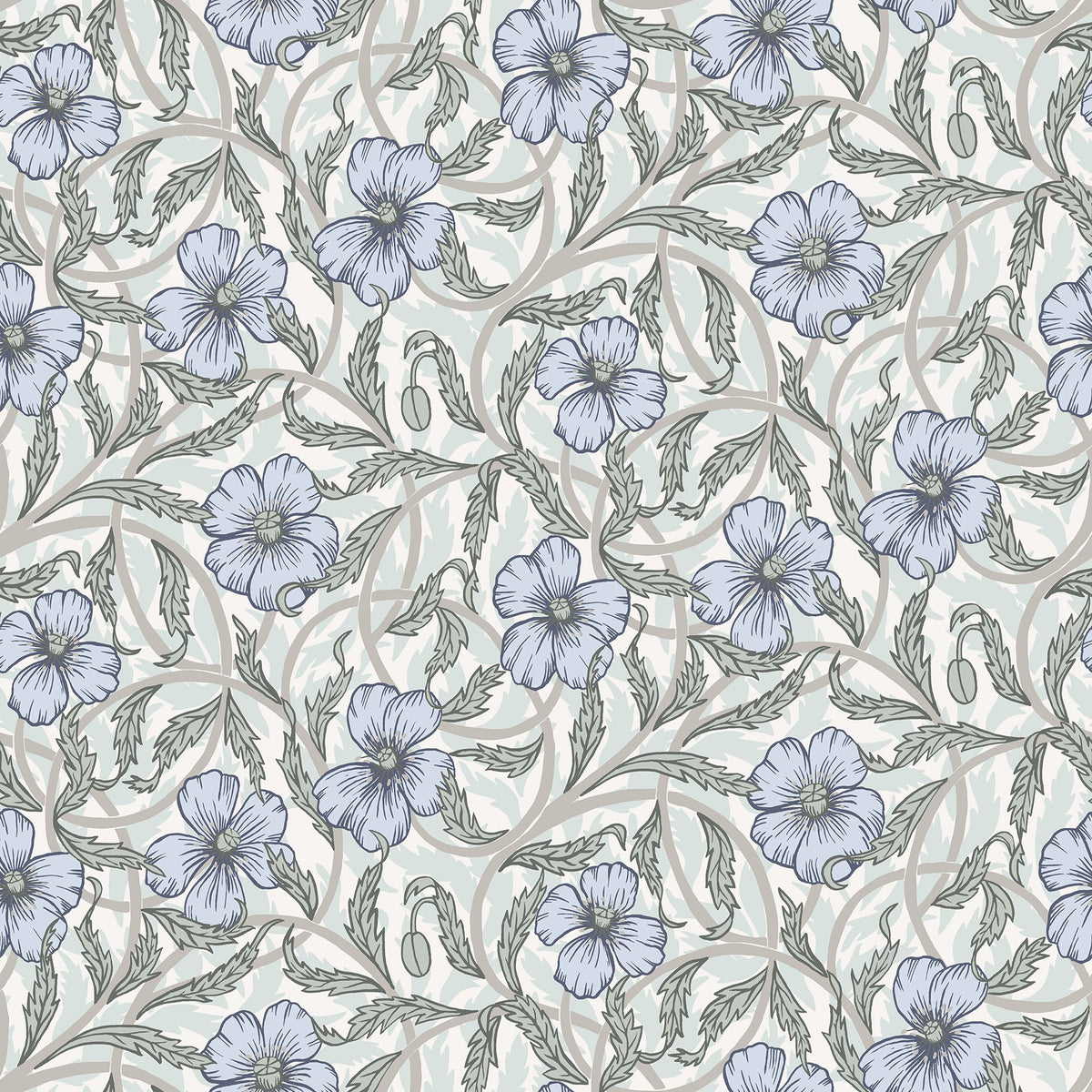 Imogen Light Blue Floral Wallpaper with Scandinavian Botanical Flowers ...