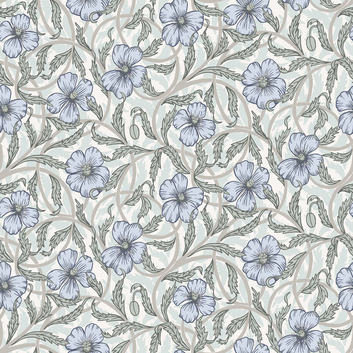 Imogen Light Blue Floral Wallpaper with Scandinavian Botanical Flowers Pattern - A-Street Prints 2948-28027