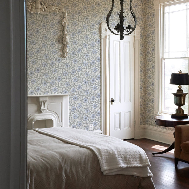 Imogen Light Blue Floral Wallpaper with Scandinavian Botanical Flowers Pattern - A-Street Prints 2948-28027