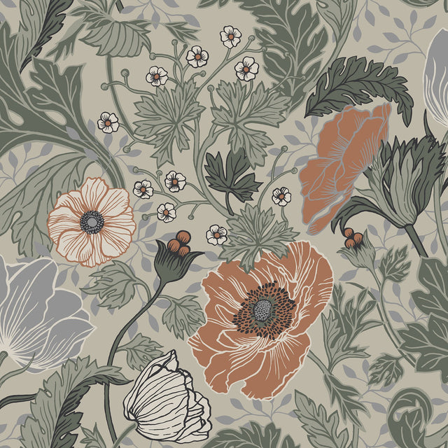 Anemone Grey Floral Wallpaper with Botanical Scandinavian Flowers - A-Street Prints 2948-33001