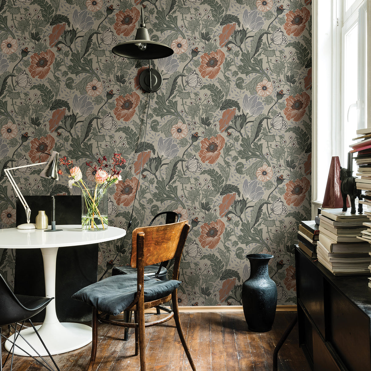 Anemone Grey Floral by A-Street Prints Scandinavian Botanical Wallpaper - MD33001