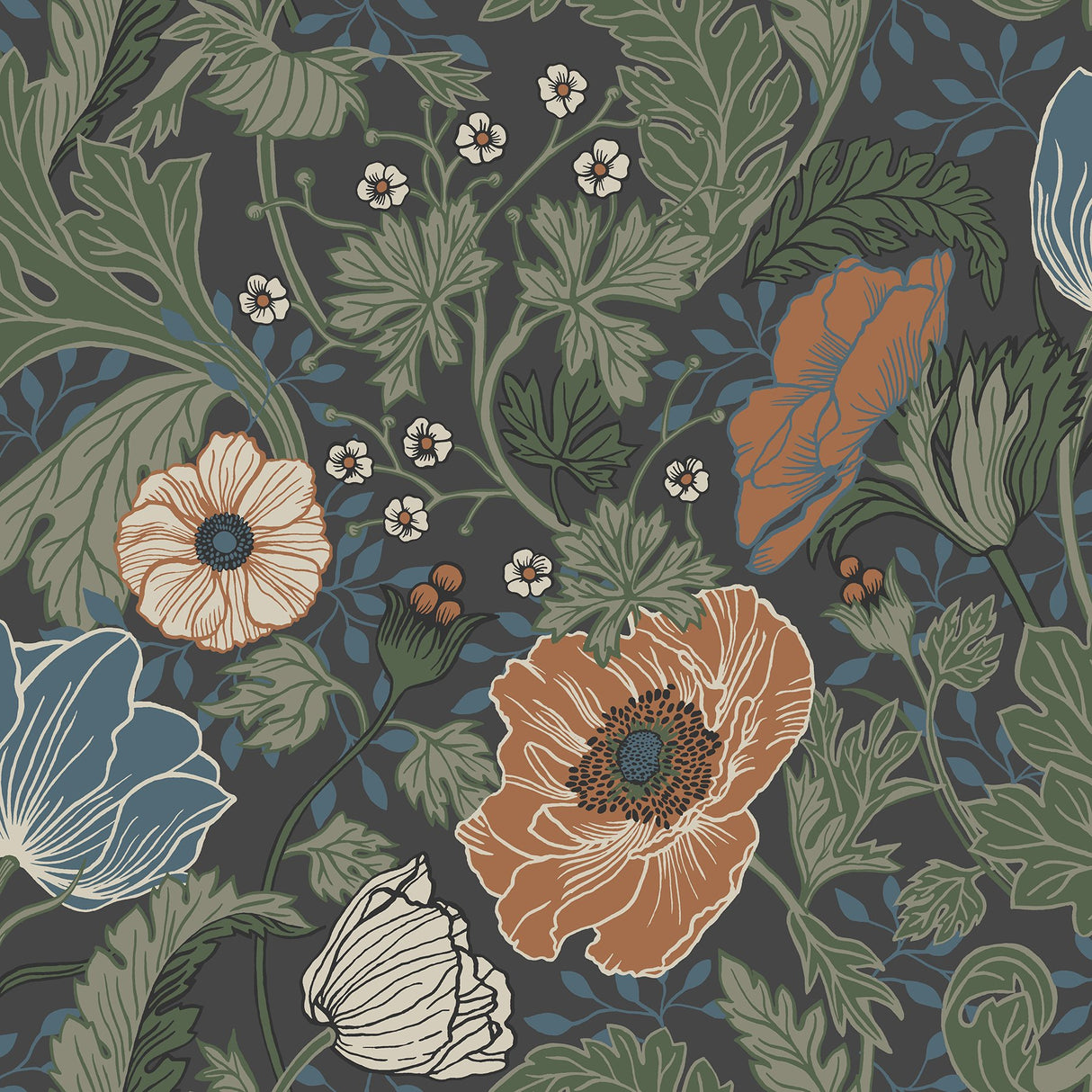 Anemone Multicolor Floral Wallpaper with Scandinavian Botanical Flowers Pattern - A-Street Prints 2948-33003