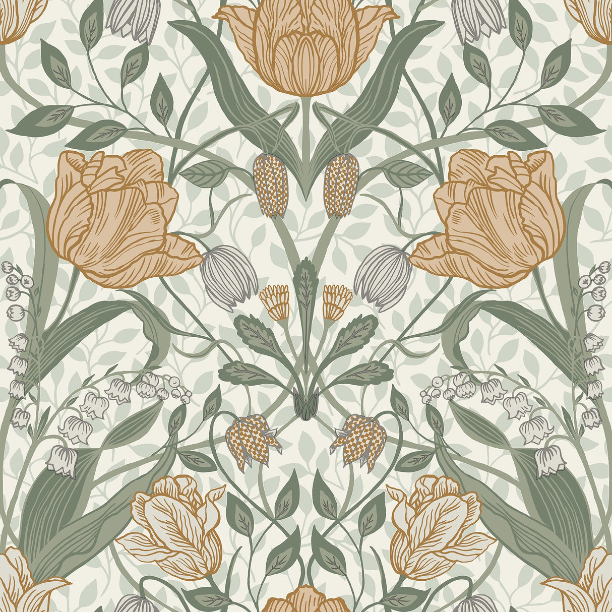 Tulipa Green Floral Wallpaper with Scandinavian Botanical Pattern - A-Street Prints 2948-33006