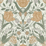 Tulipa Green Floral Wallpaper with Scandinavian Botanical Pattern - A-Street Prints 2948-33006