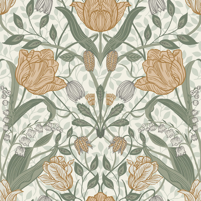 Tulipa Green Floral Wallpaper with Scandinavian Botanical Pattern - A-Street Prints 2948-33006