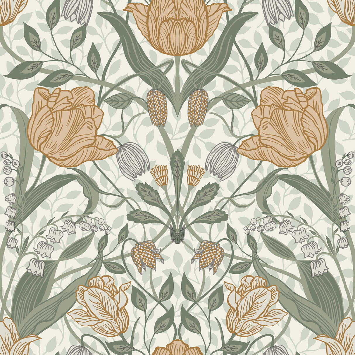Tulipa Green Floral Wallpaper by A-Street Prints - MD33006 Scandinavian Botanical Tulip and Leaf Non Woven Pattern
