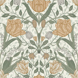 Tulipa Green Floral Wallpaper by A-Street Prints - MD33006 Scandinavian Botanical Tulip and Leaf Non Woven Pattern
