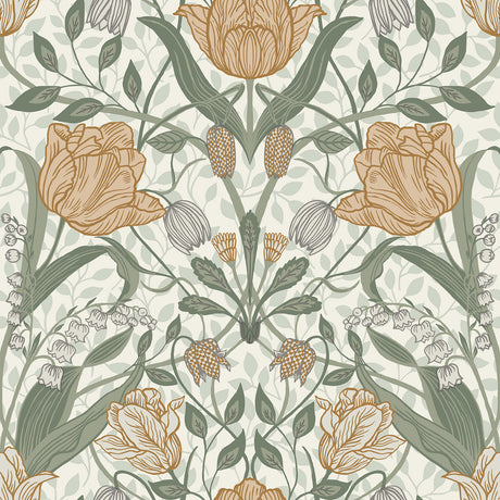 Tulipa Green Floral Wallpaper by A-Street Prints - MD33006 Scandinavian Botanical Tulip and Leaf Non Woven Pattern