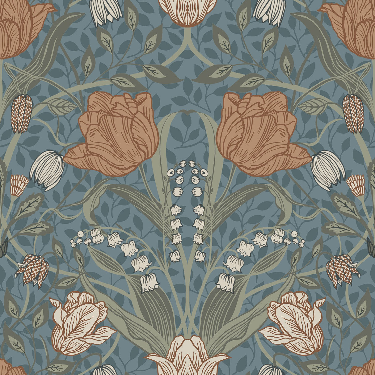 Tulipa Blue Floral Wallpaper with Botanical Scandinavian Flowers - A-Street Prints 2948-33009