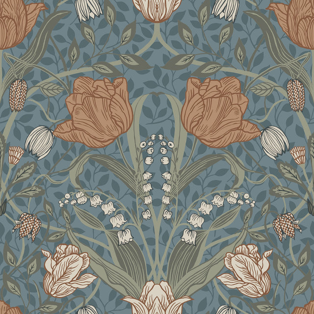 Tulipa Blue Floral Wallpaper with Botanical Scandinavian Flowers - A-Street Prints 2948-33009