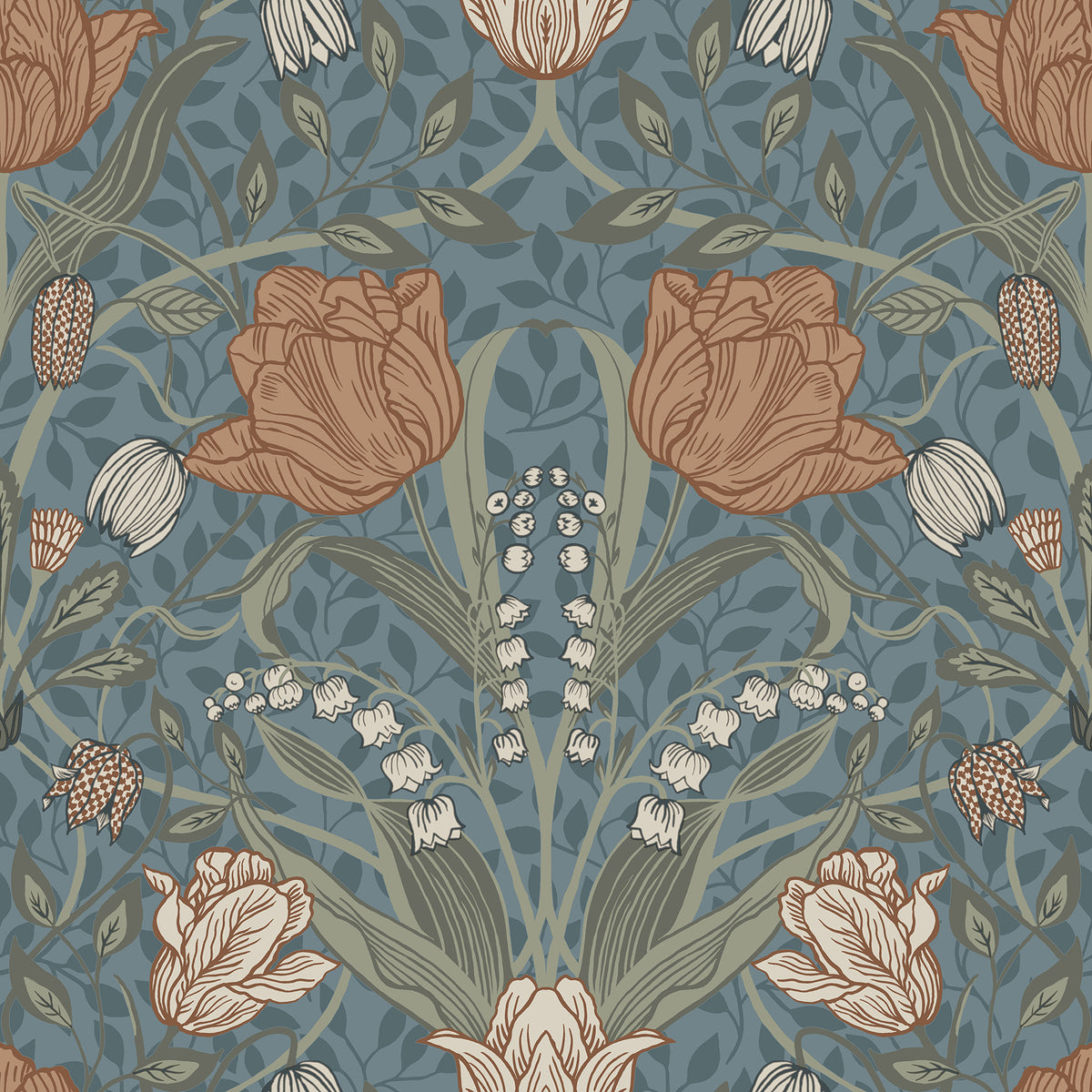 Tulipa Blue Floral Wallpaper by A-Street Prints - Scandinavian Botanical Non Woven Unpasted Roll MD33009