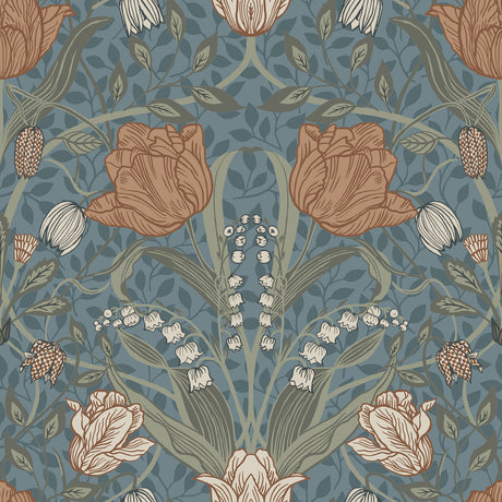 Tulipa Blue Floral Wallpaper by A-Street Prints - Scandinavian Botanical Non Woven Unpasted Roll MD33009