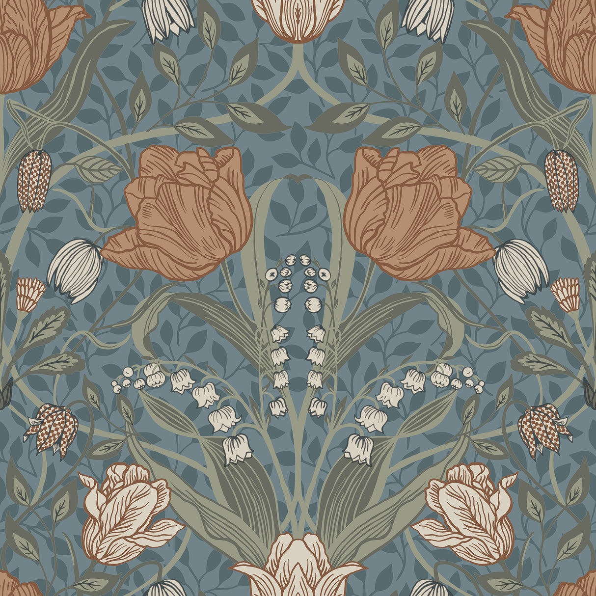 Tulipa Blue Floral Wallpaper by A-Street Prints - Scandinavian Botanical Non Woven Unpasted Roll MD33009