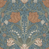 Tulipa Blue Floral Wallpaper by A-Street Prints - Scandinavian Botanical Non Woven Unpasted Roll MD33009