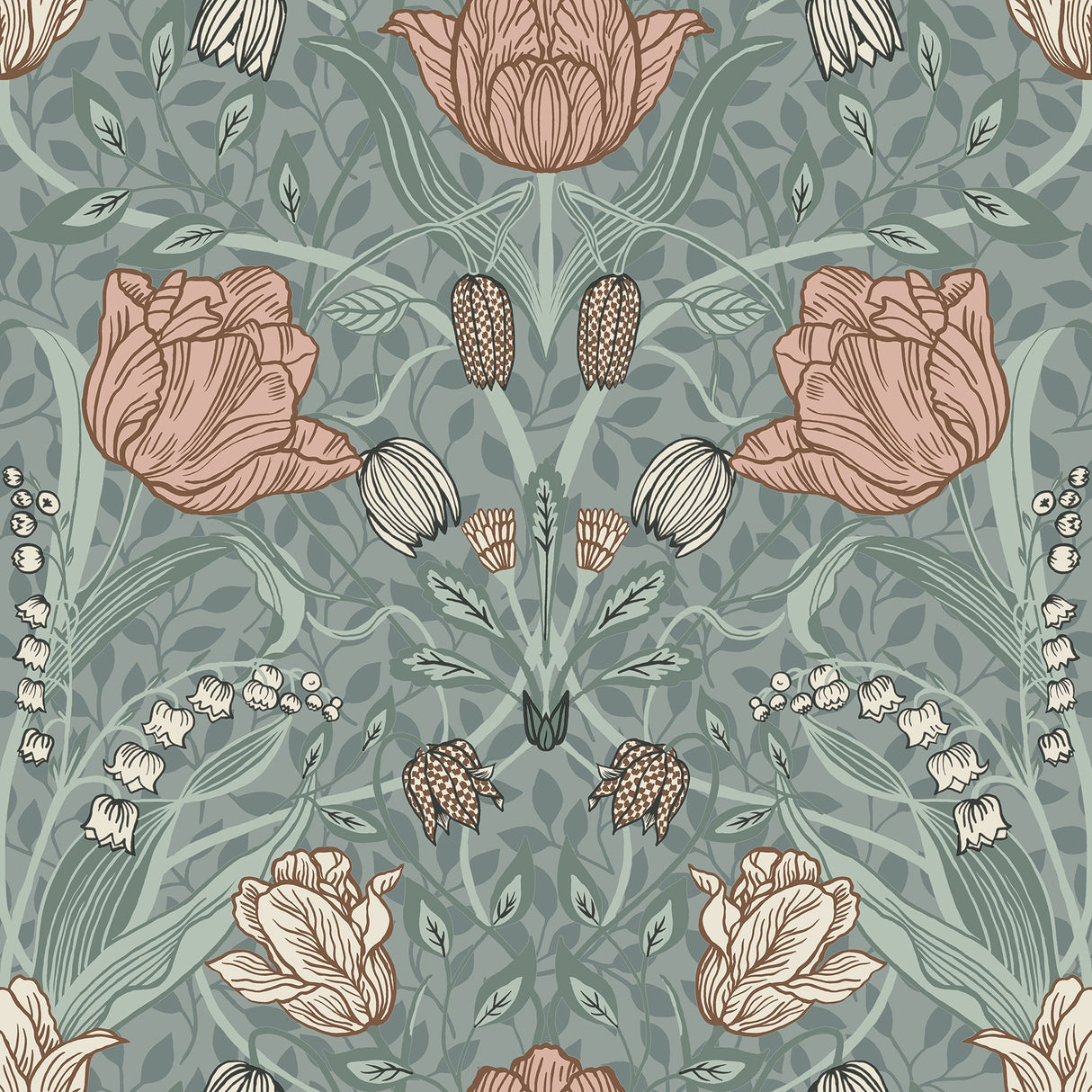 Tulipa Sage Floral Wallpaper with Scandinavian Botanical Flowers Motif - A-Street Prints 2948-33010