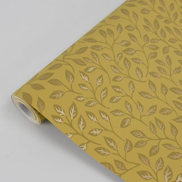 Posey Mustard Vines Wallpaper with Botanical Leaf Motif, Scandinavian Style - A-Street Prints 2948-33017