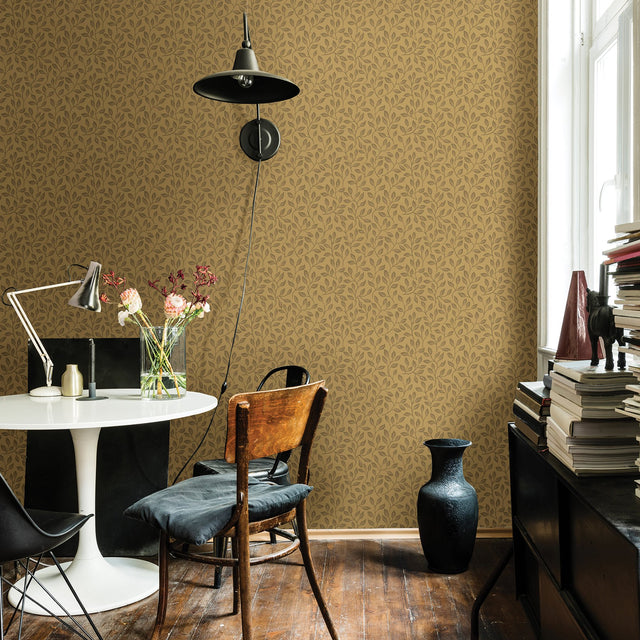 Posey Mustard Vines Wallpaper with Botanical Leaf Motif, Scandinavian Style - A-Street Prints 2948-33017