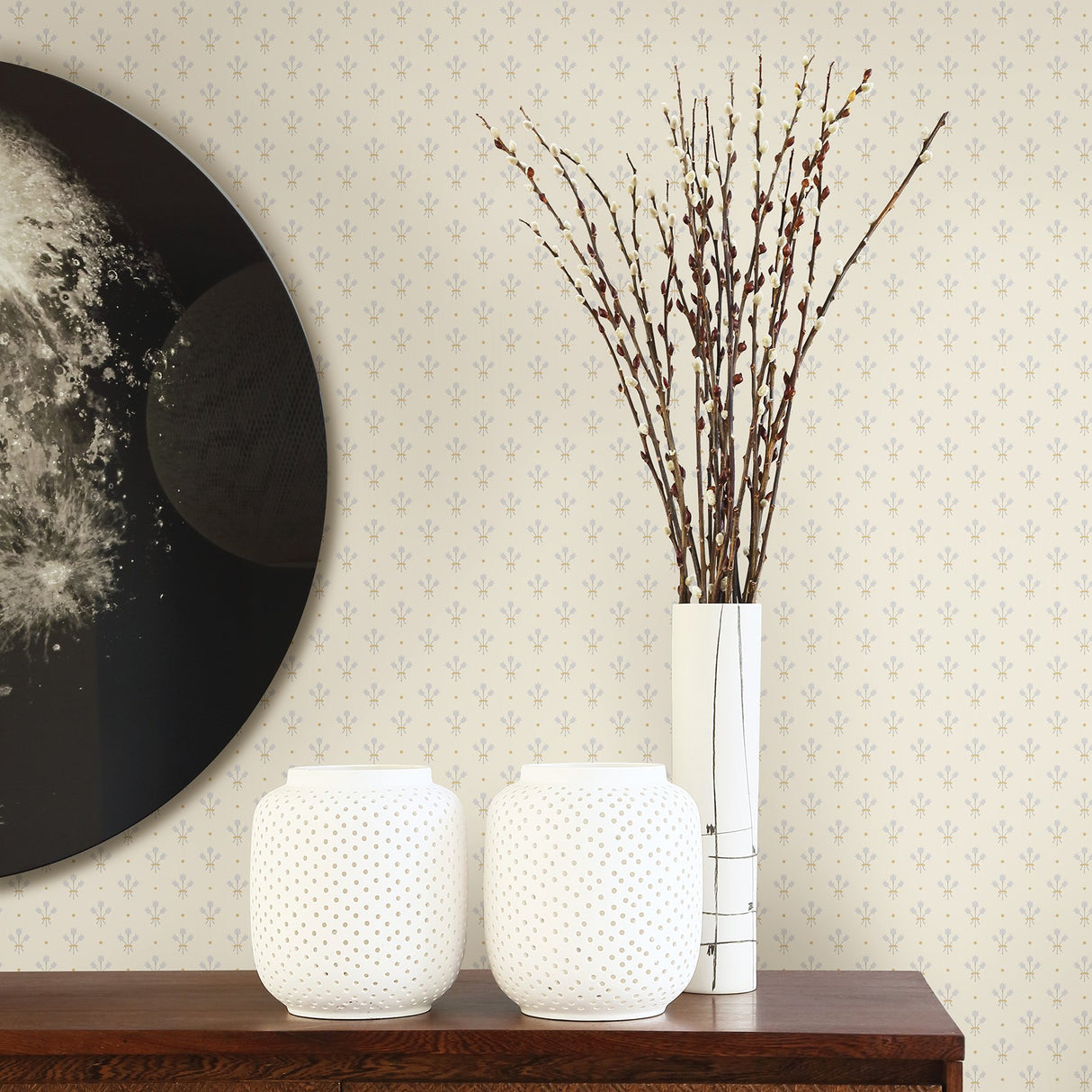 Lili White Miniature Floral Wallpaper with Scandinavian Botanical Tulip Motif - Brewster 2948-33026