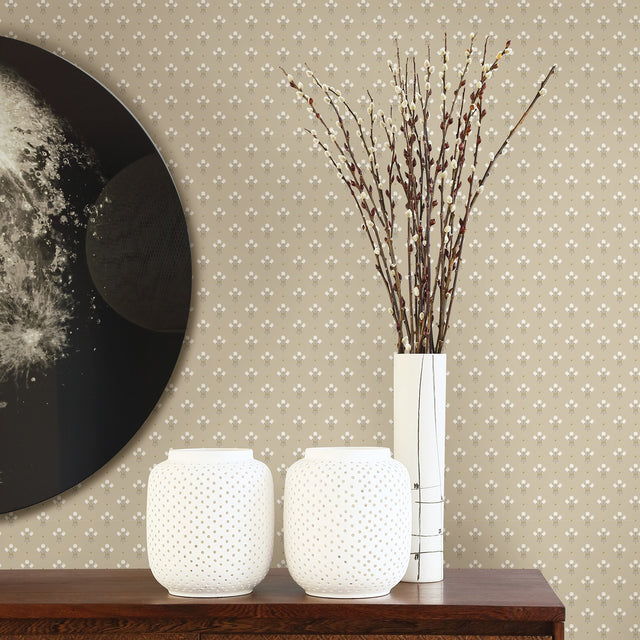 Lili Beige Miniature Floral Wallpaper with Scandinavian Tulip Motif - A-Street Prints 2948-33027