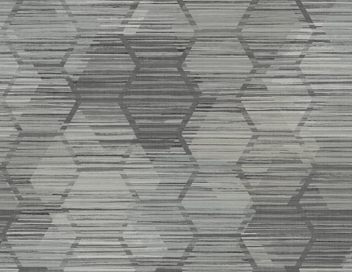 Jabari Charcoal Geometric Faux Grasscloth Wallpaper with Modern Honeycomb Pattern - A-Street Prints 2949-60500