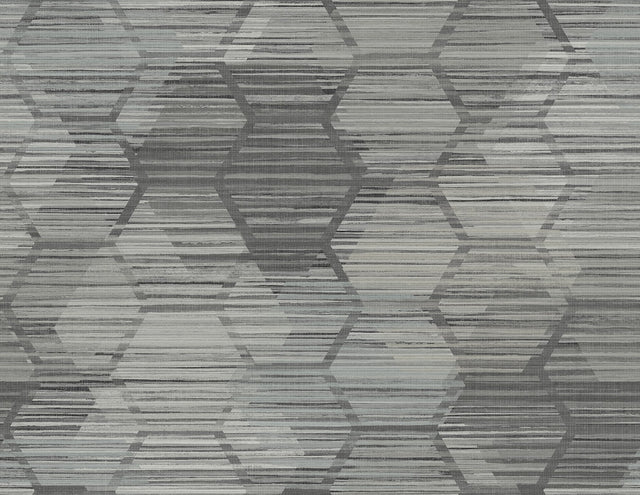 Jabari Charcoal Geometric Faux Grasscloth Wallpaper with Modern Honeycomb Pattern - A-Street Prints 2949-60500