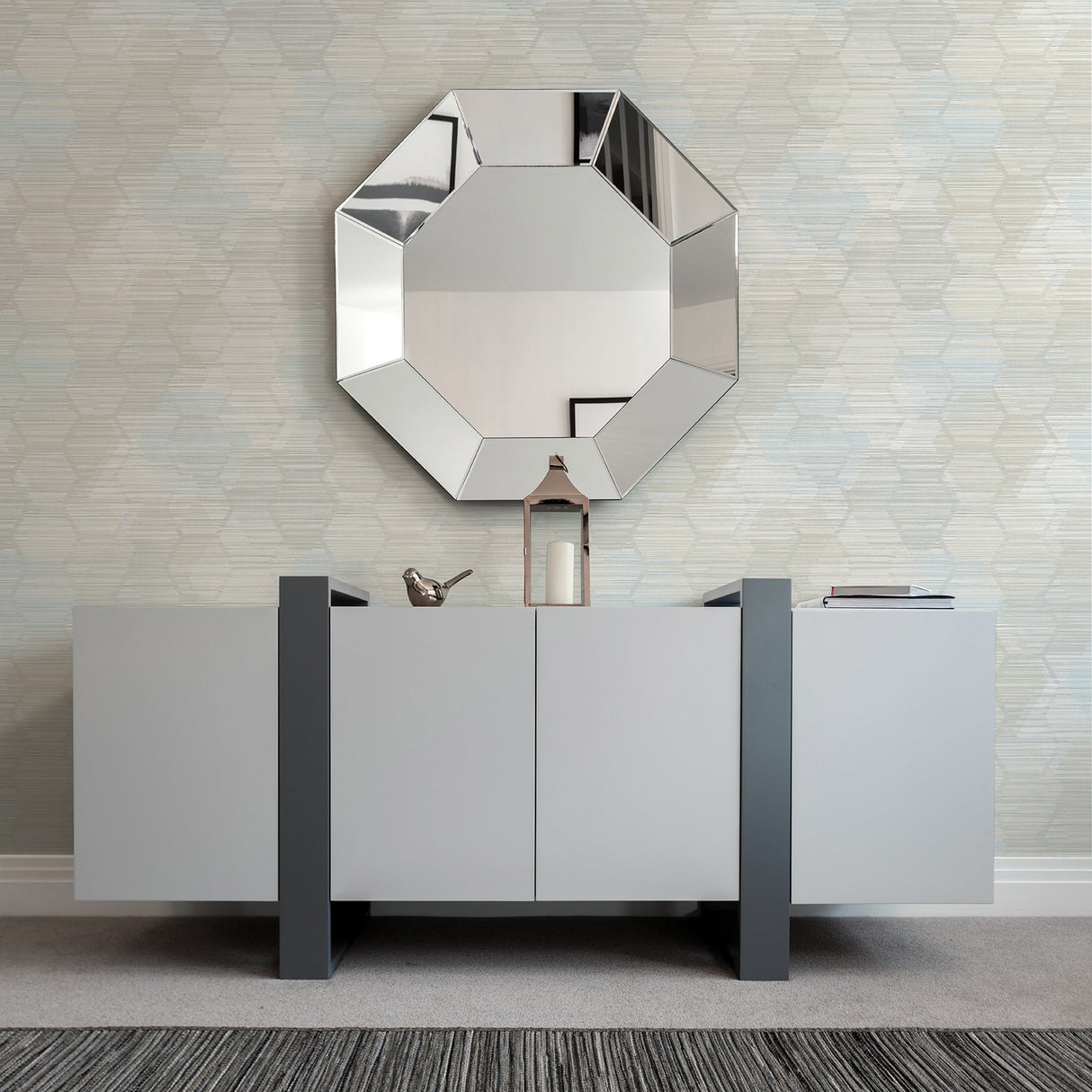 Jabari Grey Geometric Faux Grasscloth Wallpaper with Modern Honeycomb Motif - A-Street Prints 2949-60502