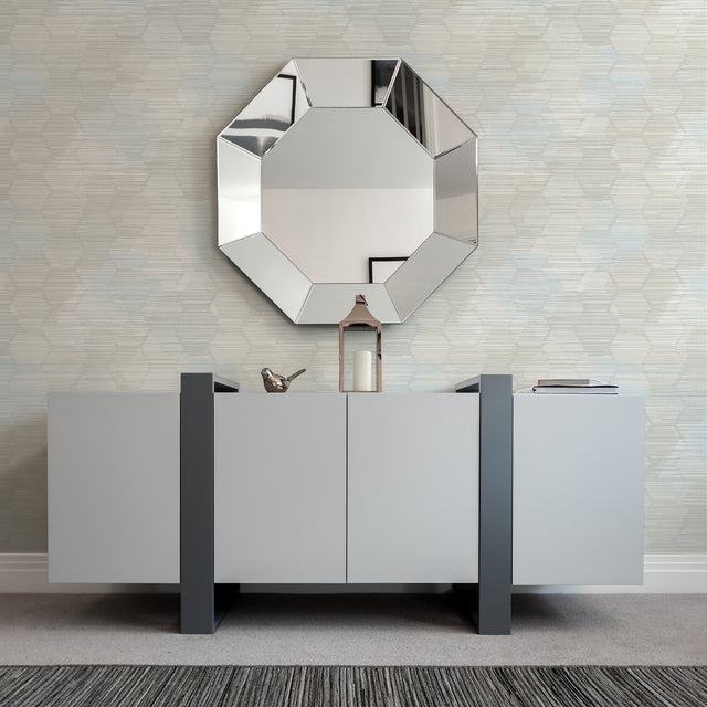 Jabari Grey Geometric Faux Grasscloth Wallpaper with Modern Honeycomb Motif - A-Street Prints 2949-60502