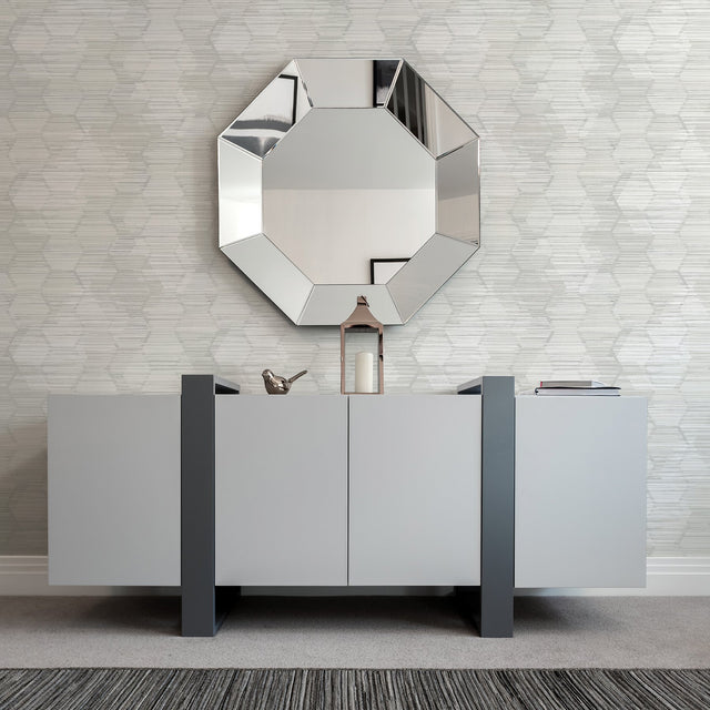 Jabari Light Grey Geometric Faux Grasscloth Wallpaper with Honeycomb Motif - A-Street Prints 2949-60506