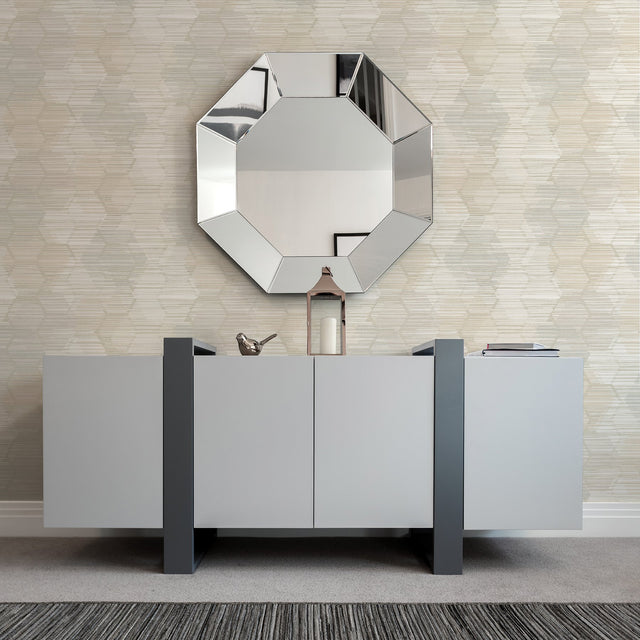 Jabari Beige Geometric Faux Grasscloth Wallpaper with Honeycomb Pattern, Modern - A?Street Prints 2949-60507