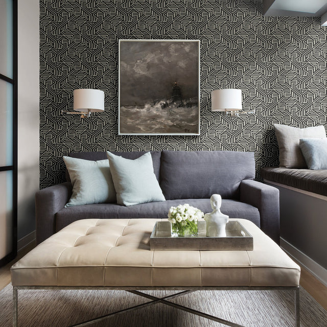 Nambiti Black Geometric Wallpaper with Textured Fabric-Backed Vinyl - A-Street Prints 2949-60600